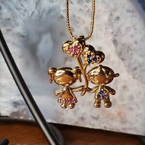 Mother's Day Necklace - Girl Pink & Boy Blue
